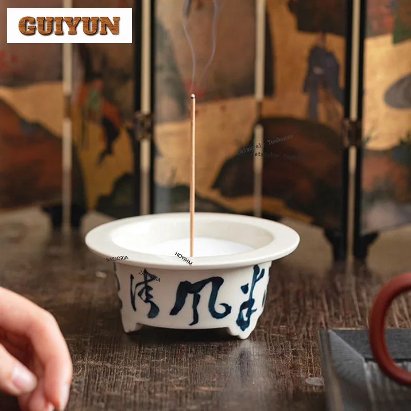 HOYIHM Plant Ash Handwritten Poems Ceramic Incense Holder Diffuser Incense Burners Aromatherapy Censer Yoga Craft