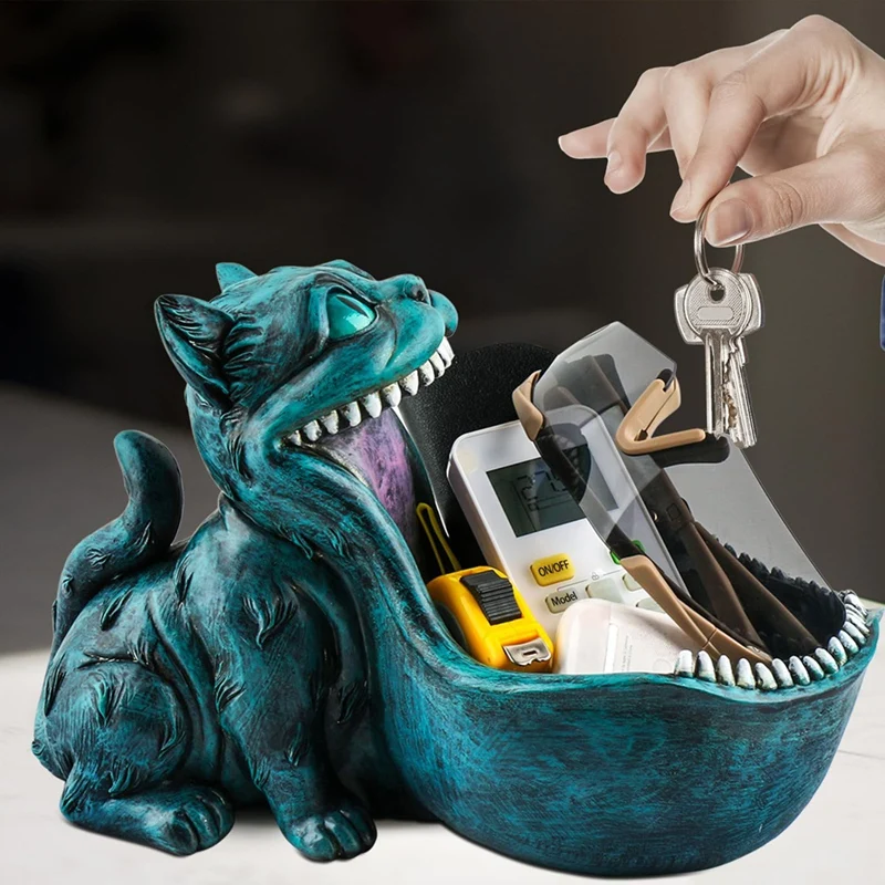 Halloween Candy Bowl Cat Statue Candy Dish For Office Desk Key Bowl For Entryway Big Mouth Cat Gifts