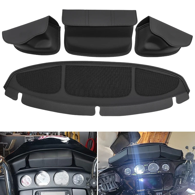 

Black Motorcycle 3-Pocket Pouch Windshield Bag Batwing Fairing Bags For Harley Touring Electra Street Glide Ultra Limited 14-22