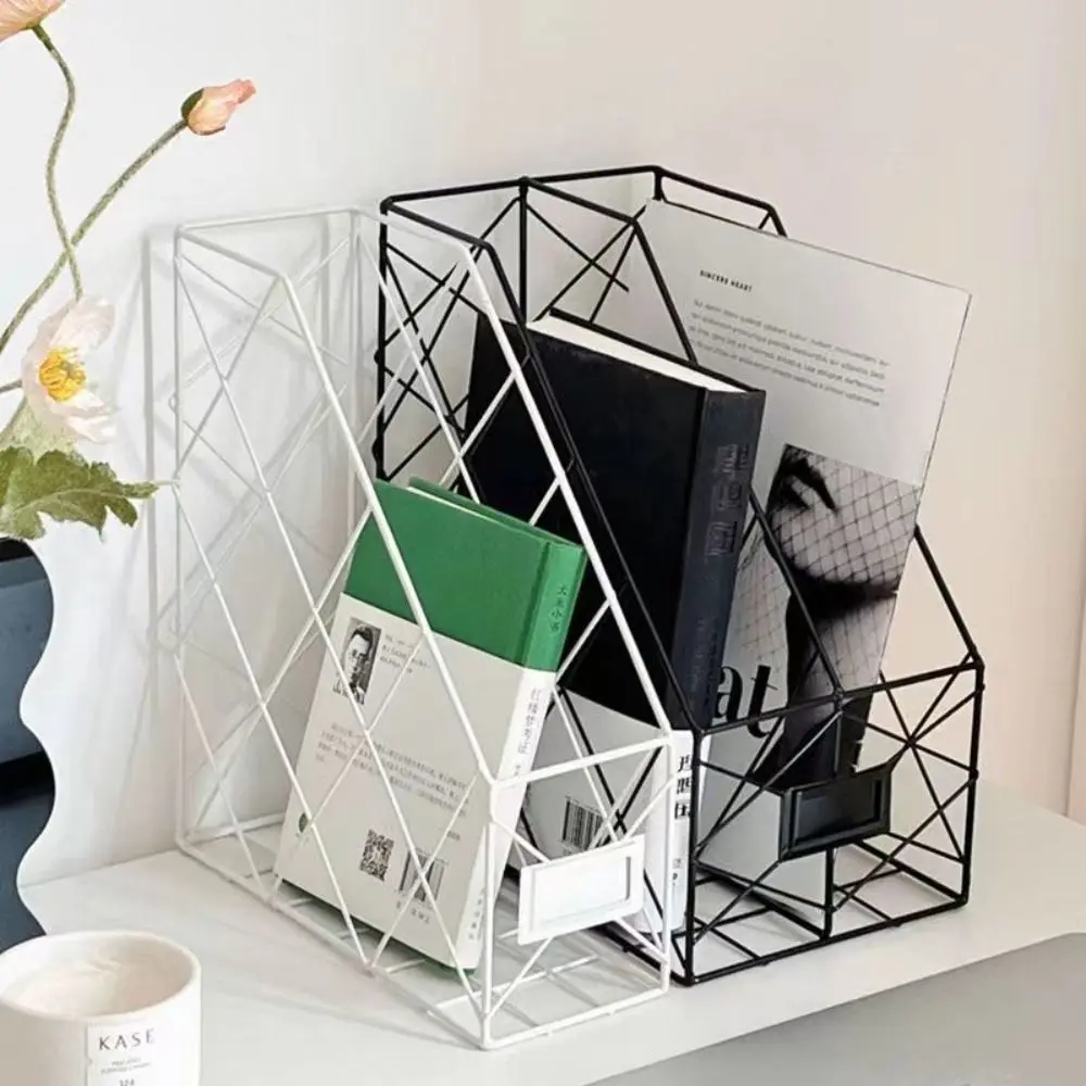 Vertical Metal Desktop File Shelf Mesh Nordic Style Magazine Storage Rack Multifunction Wrought Iron Storage Shelf Home Office