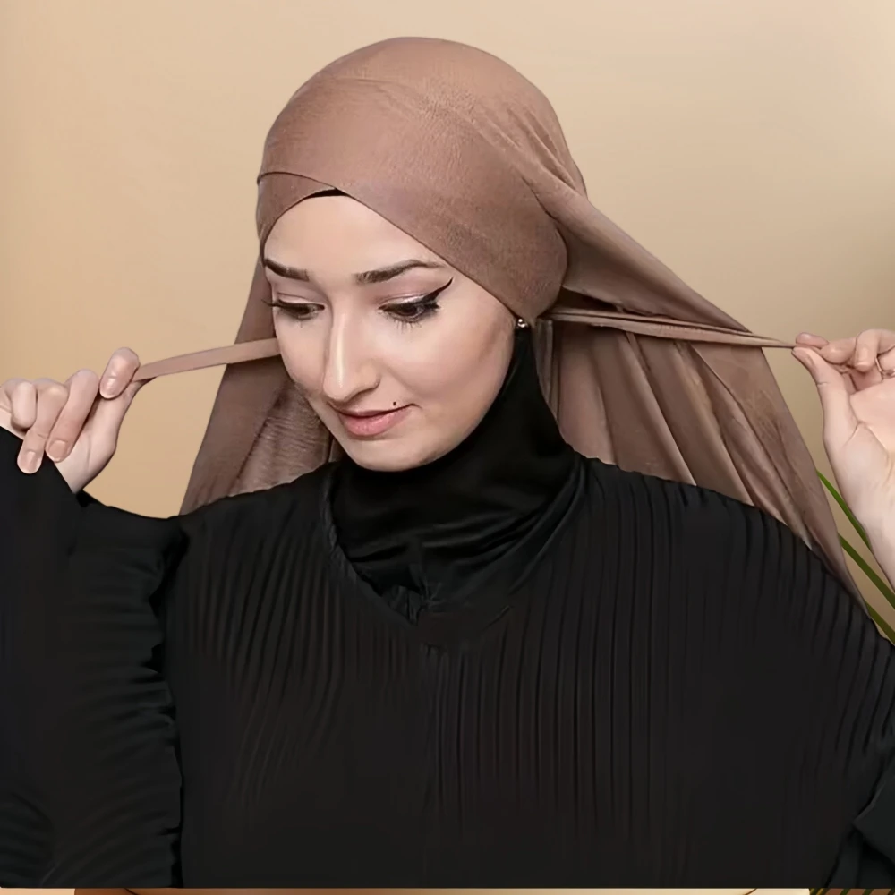 Mulheres muçulmanas premium macio modal algodão jérsei hijab headwrap elástico instantâneo hijab cachecol testa cruz design lenço