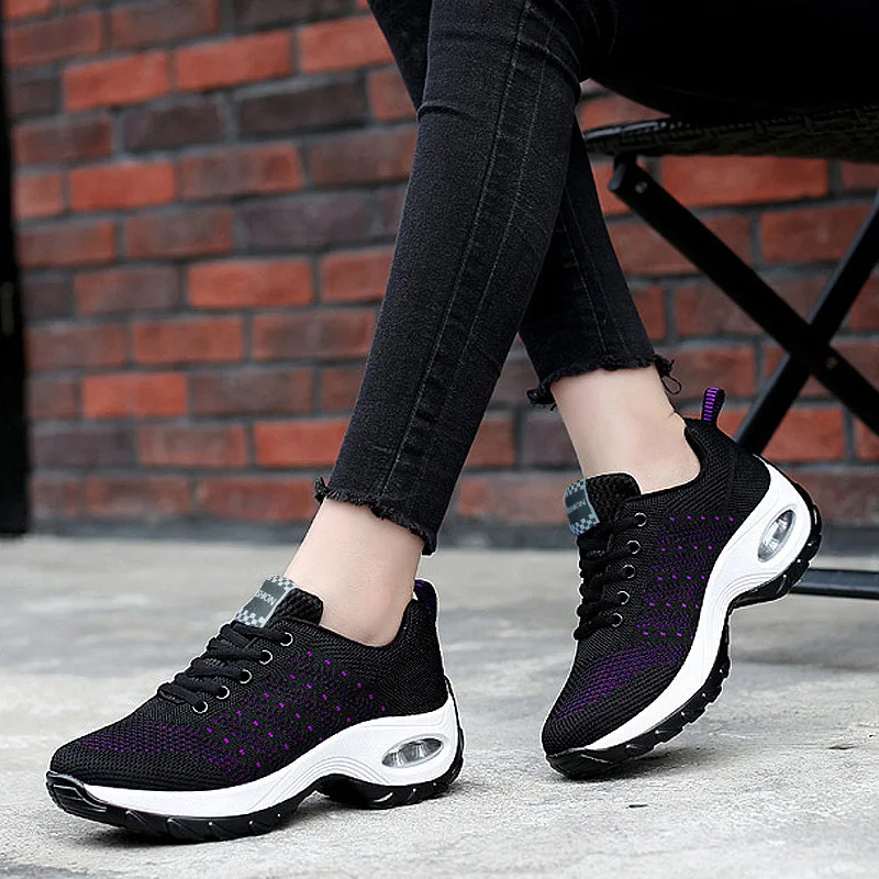 Able Large Size Air Cushion Flying Woven Sports Shoes Overalls Fashion Rocking Shoes Casual Women's Shoes Wholesale 2025