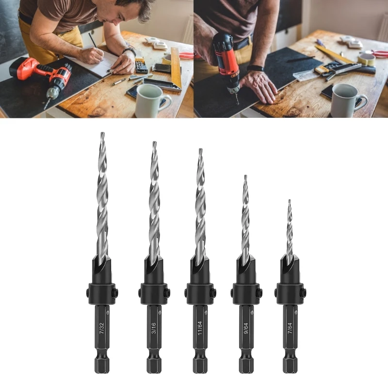 Upgraded Countersink Drill Bit Set 5Pcs 1/4