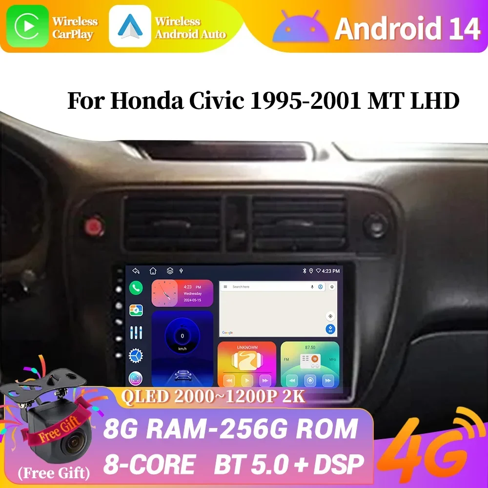 

For Honda Civic 1995-2001 MT Left Hand Drive Car Radio Navigation Wireless CarPlay Android Multimedia 4G GPS Touch Screen Stereo