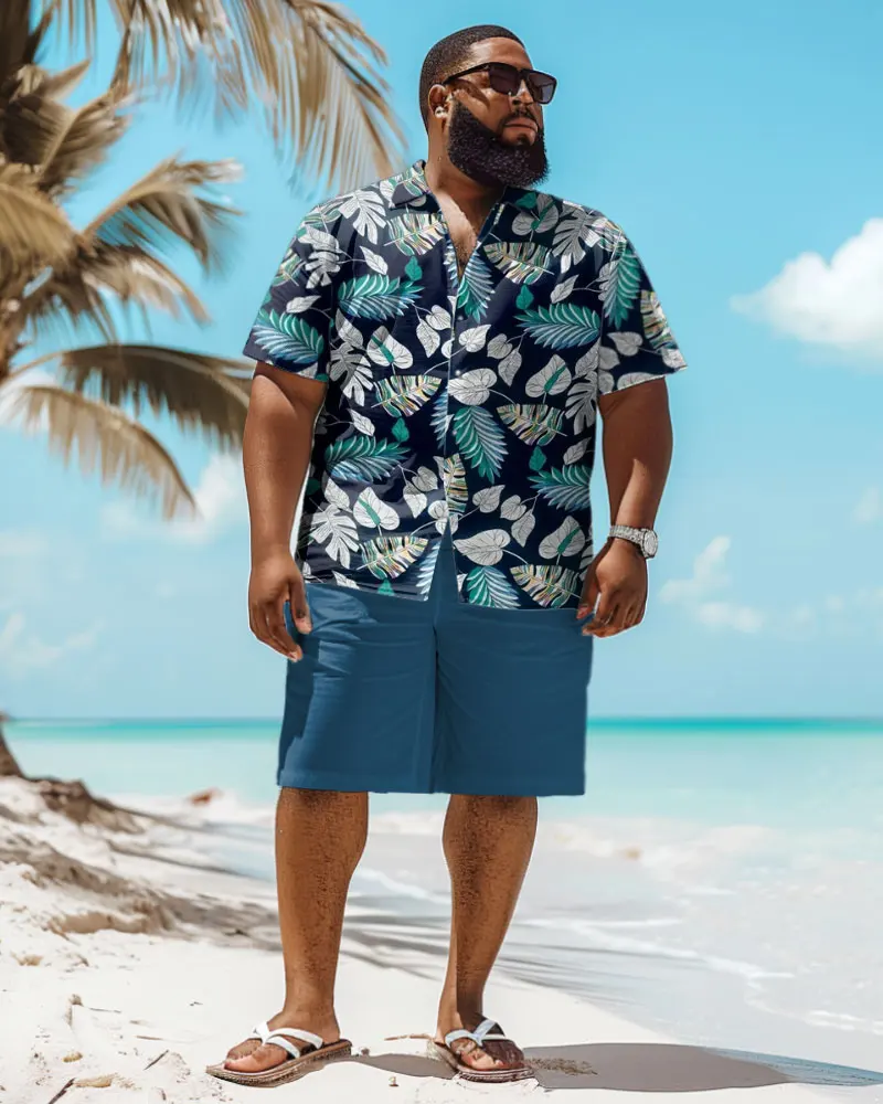 Biggmans Shirt Plus Size Set L-9Xl for Summer Oversize Hawaii Suit  Men's Gradient Coconut Tree Print Large 7XL 8XL