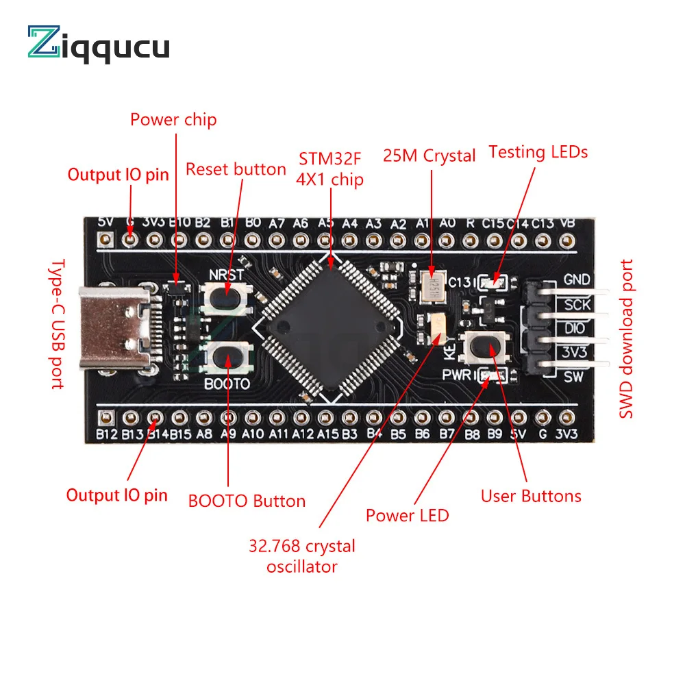 STM32F401RCT6 Minimum System Development Board STM32 ARM Core Learning Board Module Type-C Port