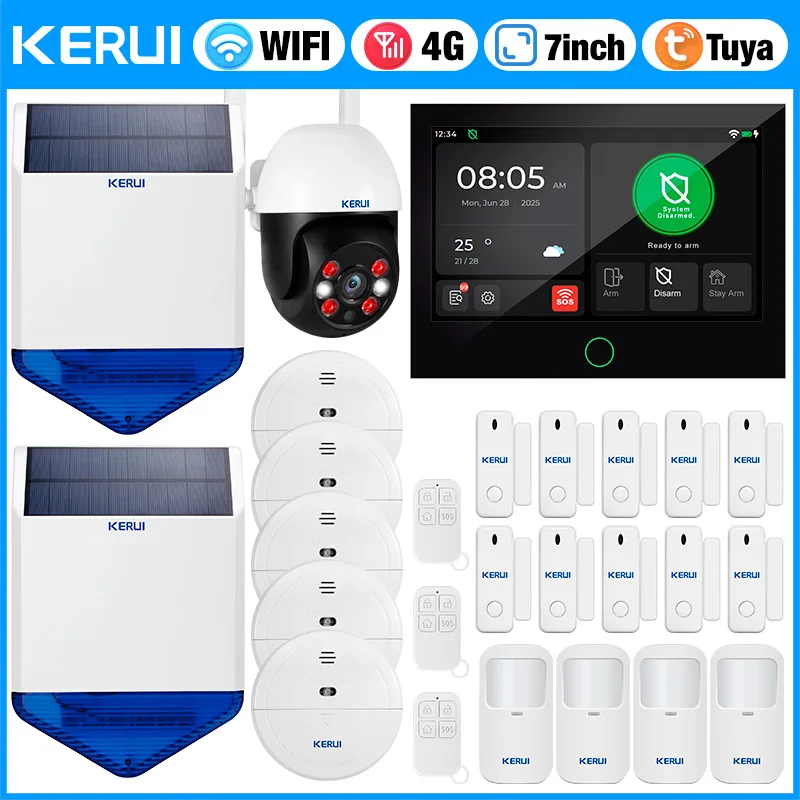 

KERUI Wireless Home Alarm System 4G 2G / WiFi Security Alarm with 7 inch Alarm Host Panel Set Tuya Smart
