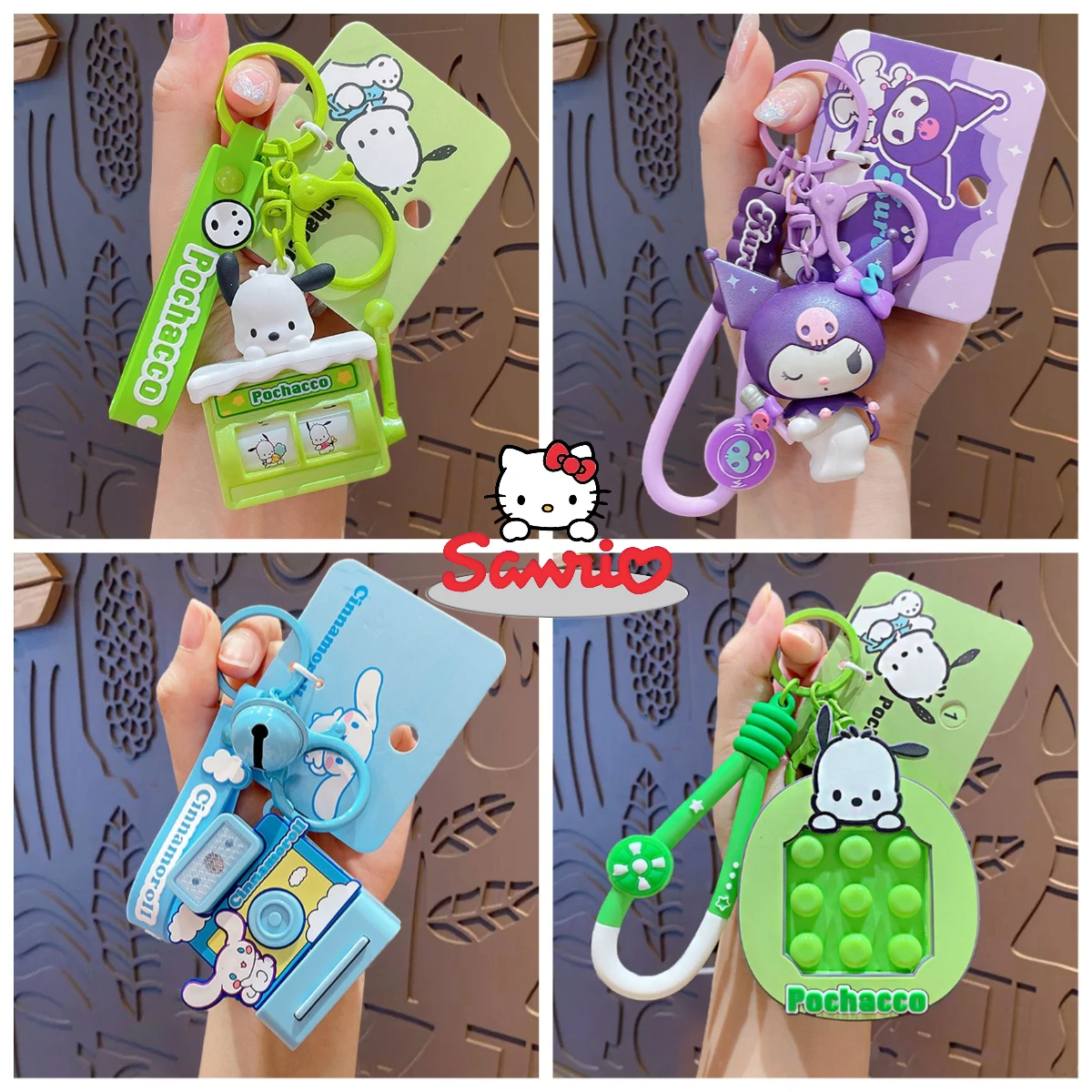 Genuine Sanrio Kitty Kuromi Cartoon Bracelet Couple Bag Pendant Car Keychain Pendant Charm Phone Anti-lost Wrist Strap Chain