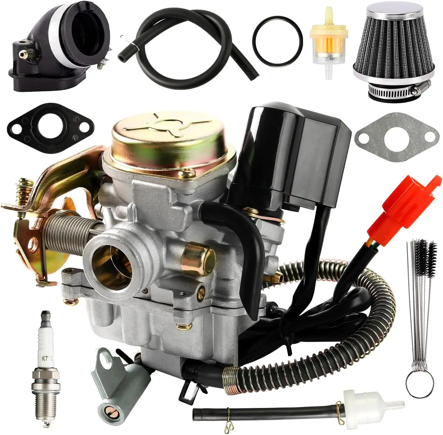 Carburador GY6 de 50cc Compatible con Scooter de 49cc y 4 Tiempos, ATV, Go Karts, Quads, Ciclomotor, Motor PD18J de 50cc 139QMB con Admisión