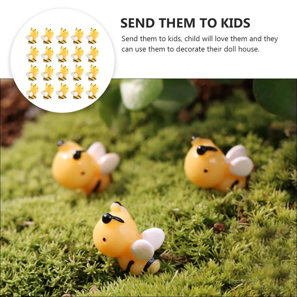 

20 Pcs Accessories Mini Bees Resin Bee Figurines Yellow Garden Decoration Rustic Miniature Bee Statue Sculpture
