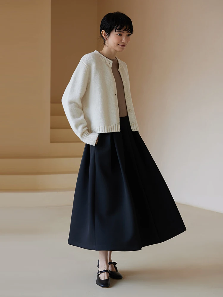 High Waist Knitted Half Skirt Women's Puffy Classic Air Layer Pleated Fabric City Commute Casual Style Polyester Fiber A-Line...