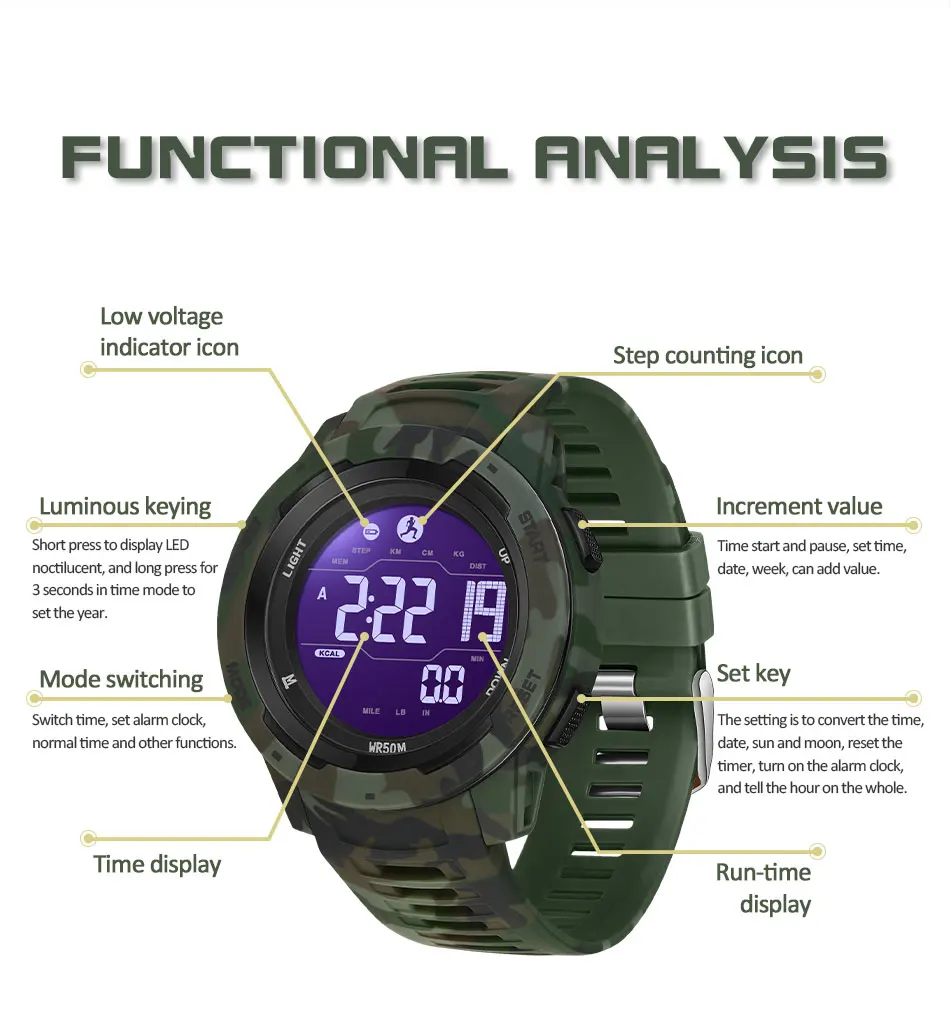 SANDA 2186 Top Practical Men Watch Waterproof Sport Military Watch Sleep Function Watch Step Counting Intelligent Digital Watch