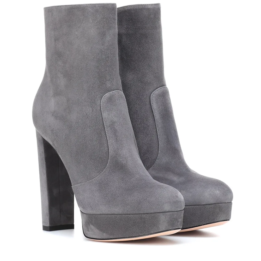 

Замшевые женские ботильоны на высоком массивном каблуке с боковой молнией на платформе, стильная осенне-зимняя обувь, модная и удобная