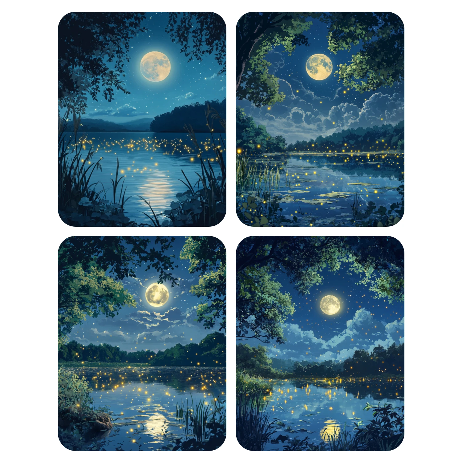 

1pc frameless Hand Paint Fireflies flying over the lake Painting By Numbers Kit DIY Acrylic Artwork Canvas Art Gift Home