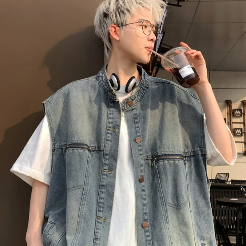 سترة رجالية للربيع والصيف ملابس خارجية بدون أكمام سترة غير رسمية رائعة معطف أمريكي عتيق بدون أكمام #1