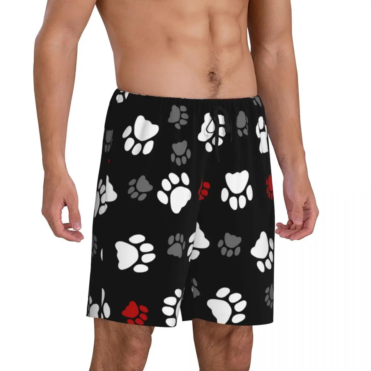 Custom Print Cat Dog Animal Paw Prints Pajama Shorts Men's Sleepwear Bottoms Sleep Short Pjs with Pockets