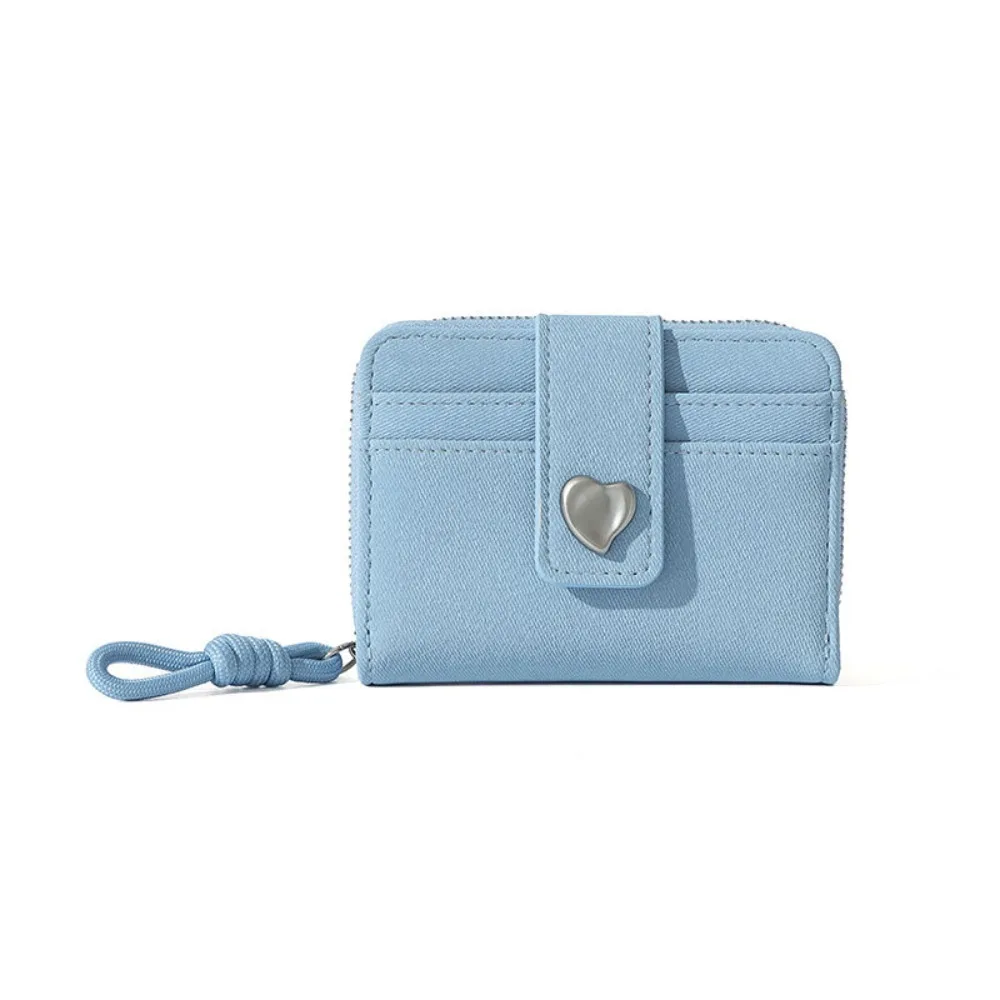 PU Leather Short Wallet Heart Buckle Multi-Functional Coin Purse Folding Design Solid Color Money Pouch Pocket Daily Carry