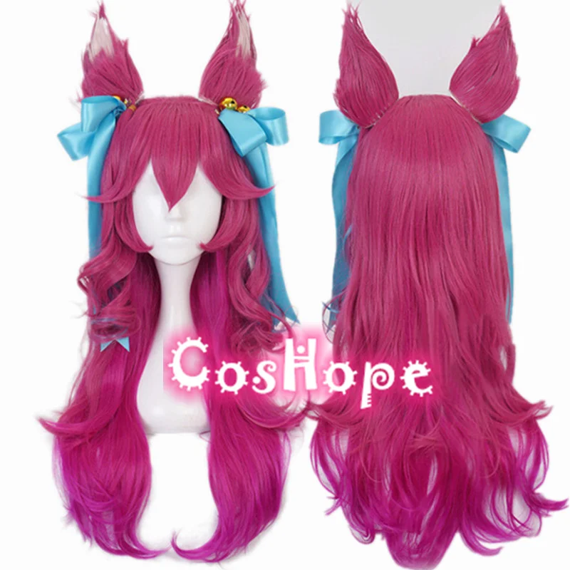 Ahri Spirit Blossom Cosplay Wig LOL Cosplay Curly Wave Fuchsia Gradient Wig Cosplay Anime Heat Resistant Synthetic Wig Halloween