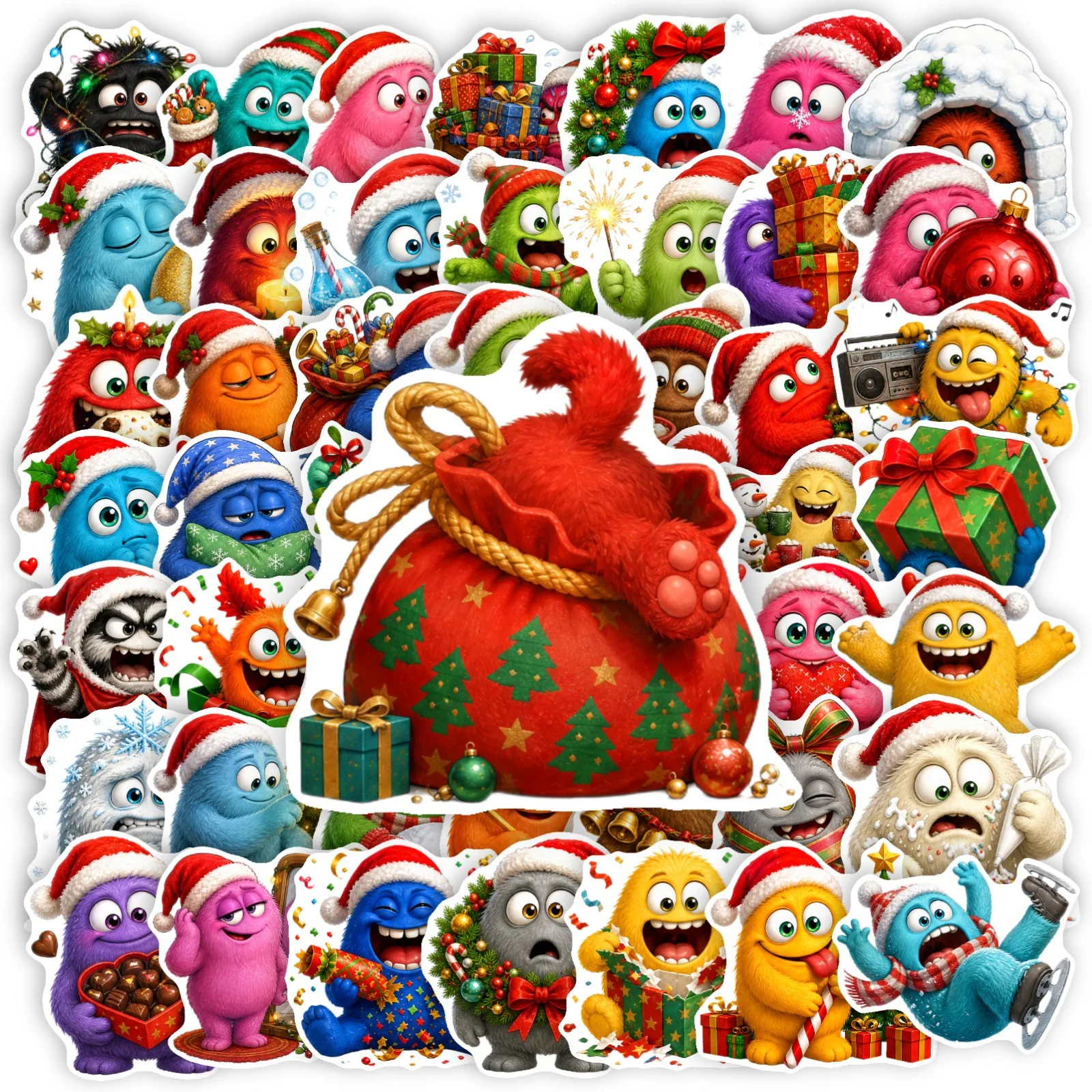 50 PCS New Christmas Monster Stickers Funny Monster DIY Notebook Phone Case Luggage Window Decorate Waterproof Decals