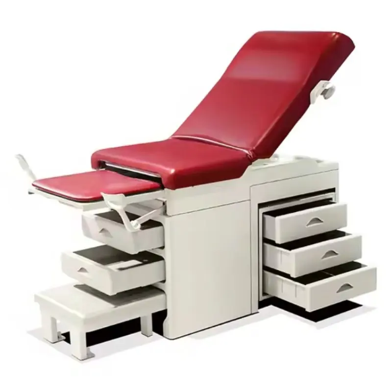 Manual Hospital Examination Chair with Drawer Gynecological Examination  Multifunctional Backrest Adjustable Pink