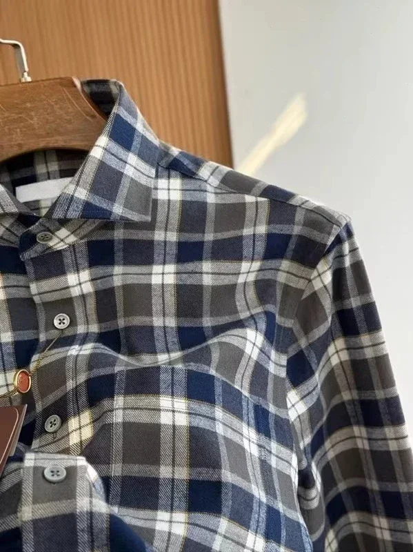 เสื้อเชิ้ตแขนยาวลำลองผ้าวูลสไตล์อิตาเลียนแบบ Old Money