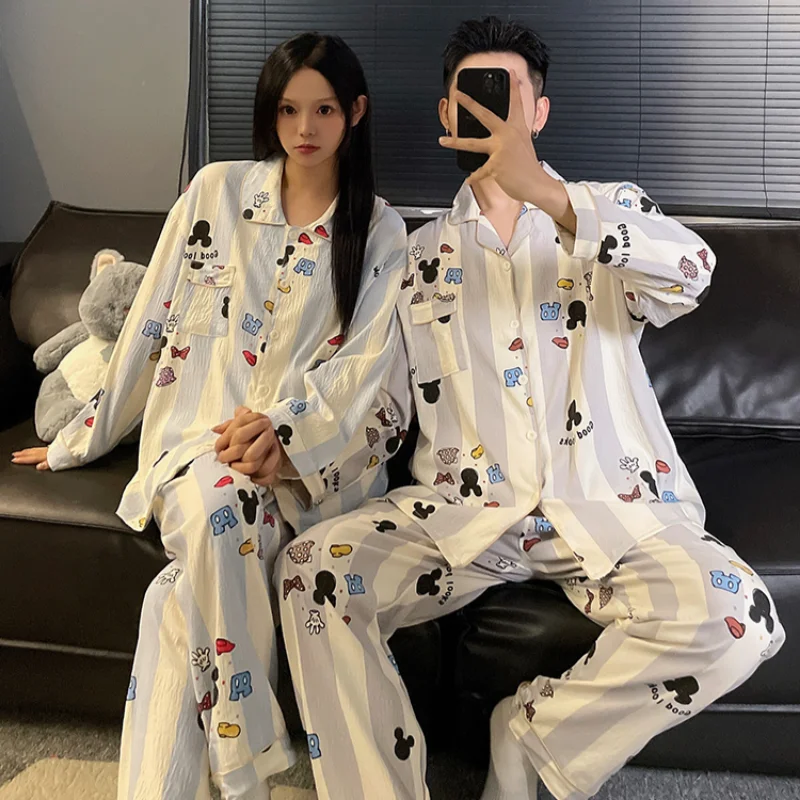 Mickey Mouse couple pajamas new pure cotton two-piece set couple suit card Disney loungewear Mickey Mouse women\'s pajamas