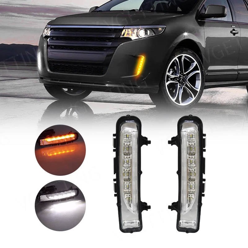 DRL For Ford Edge Everest 2011 2012 2013 2014 LED Daytime Running Lights Car Fog Lamp White Yellow Turn Signal Car Accessories