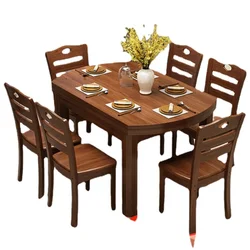 Xl Furniture Retractable Solid Wood Dining Tables and Chairs Set Dining Table Home round Table Eight-Immortal Table