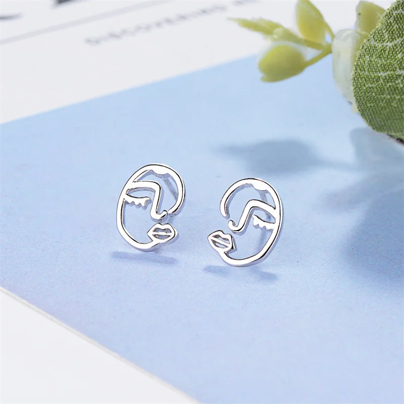 Fashion Silver Plated Hollow Face Stud Earrings For Women Girls Party Jewelry Gift e331