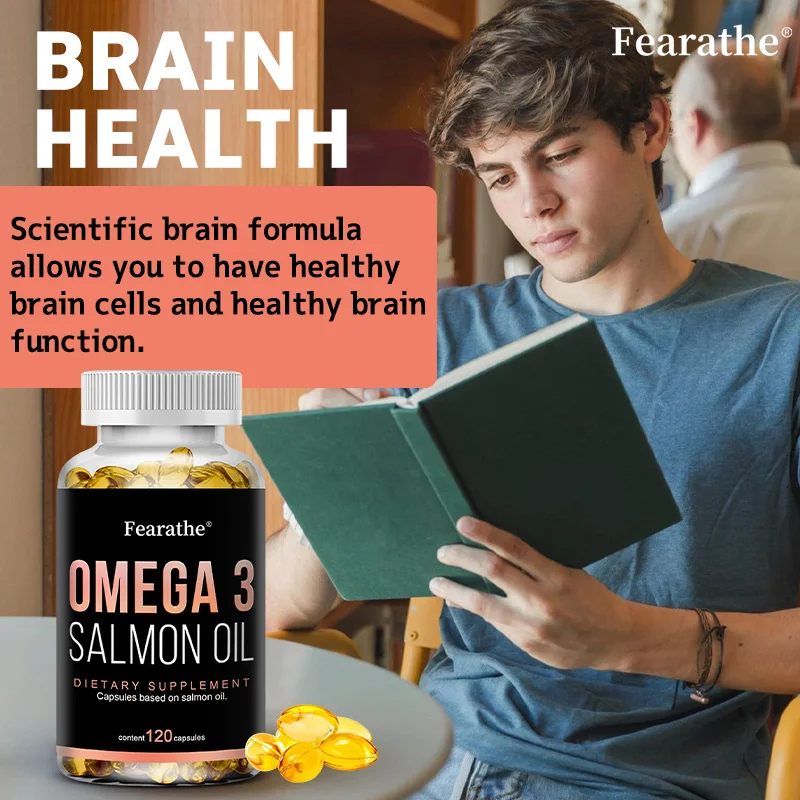 Omega 3 Fish Oil Capsules with EPA & DHA, Salmon Oil Supplement, Support Brain Eye Joint Heart & Immune Health, Non-GMO