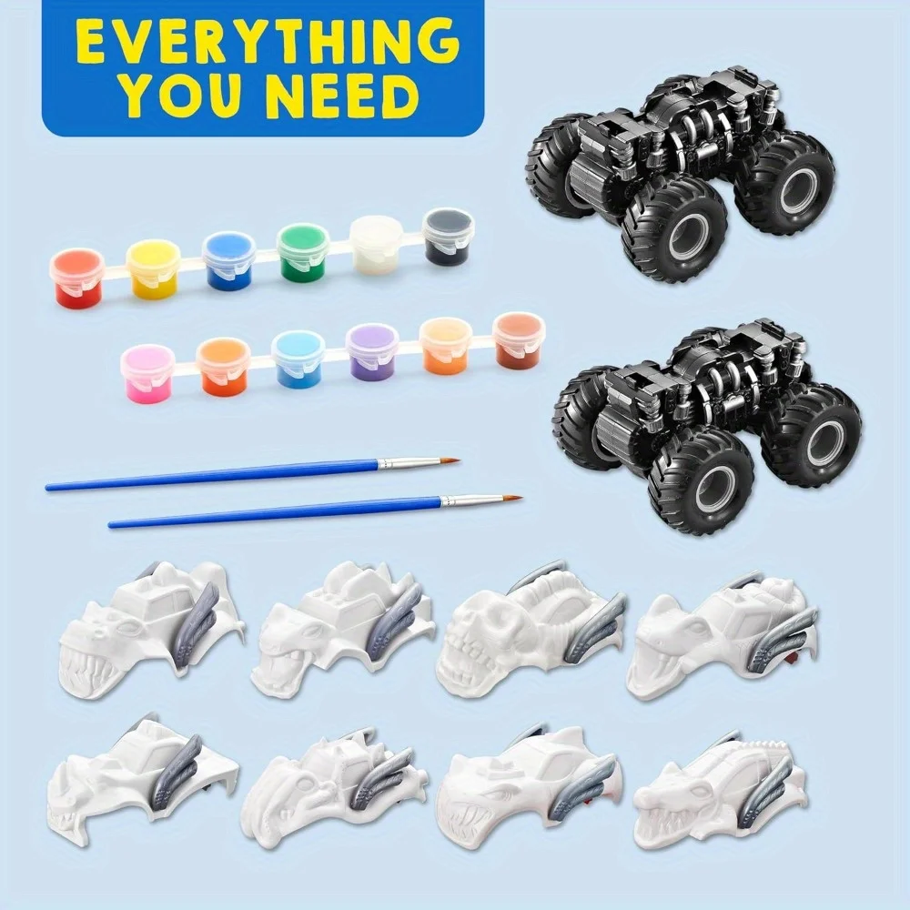 JOYFY Kids Craft Kit Build & Paint Your Own Monster Car DIY Toy Set Friction Powered Truck for Kids Birthday Christmas Gift