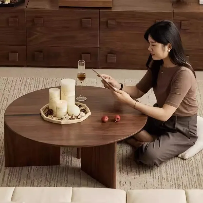 

North American black walnut mother and child coffee table round small apartment living room home retro style high and low size