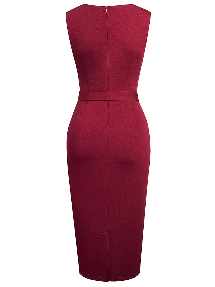 Nice-forever Summer Women Vinatge Contrast Color Patchwork Elegant Dresses Cocktail Party Bodycon Sheath Dress B657