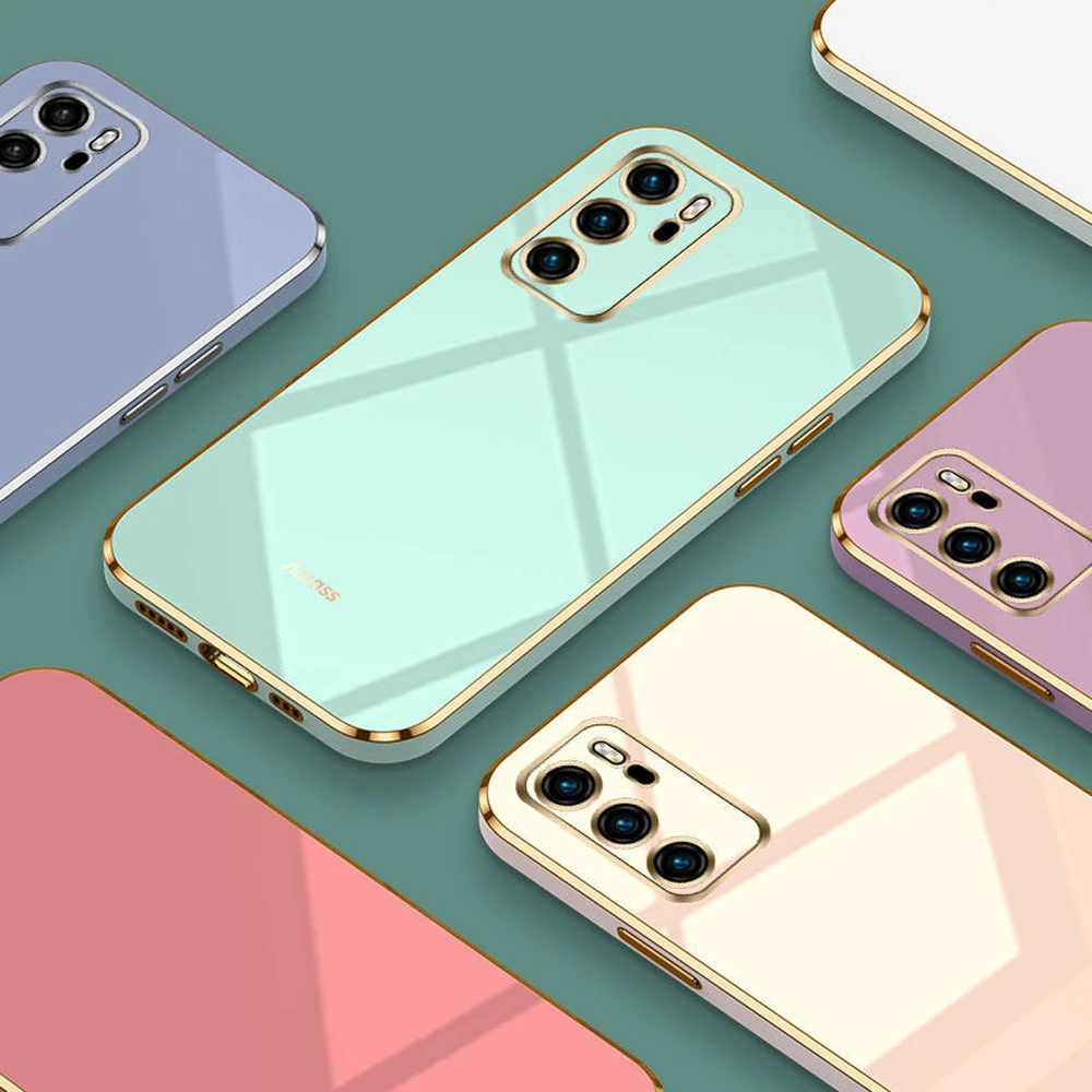 For Huawei P40 Case Luxury Square Plating ANA-AN00, ANA-TN00, ANA-NX9, ANA-LX4 Phone Case ShockProof Silicone Back Cover Fundas