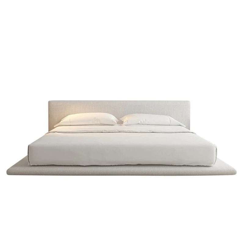 

Cream wind fabric bed Modern simple master bedroom soft bag double bed Tatami floor table Short French floor