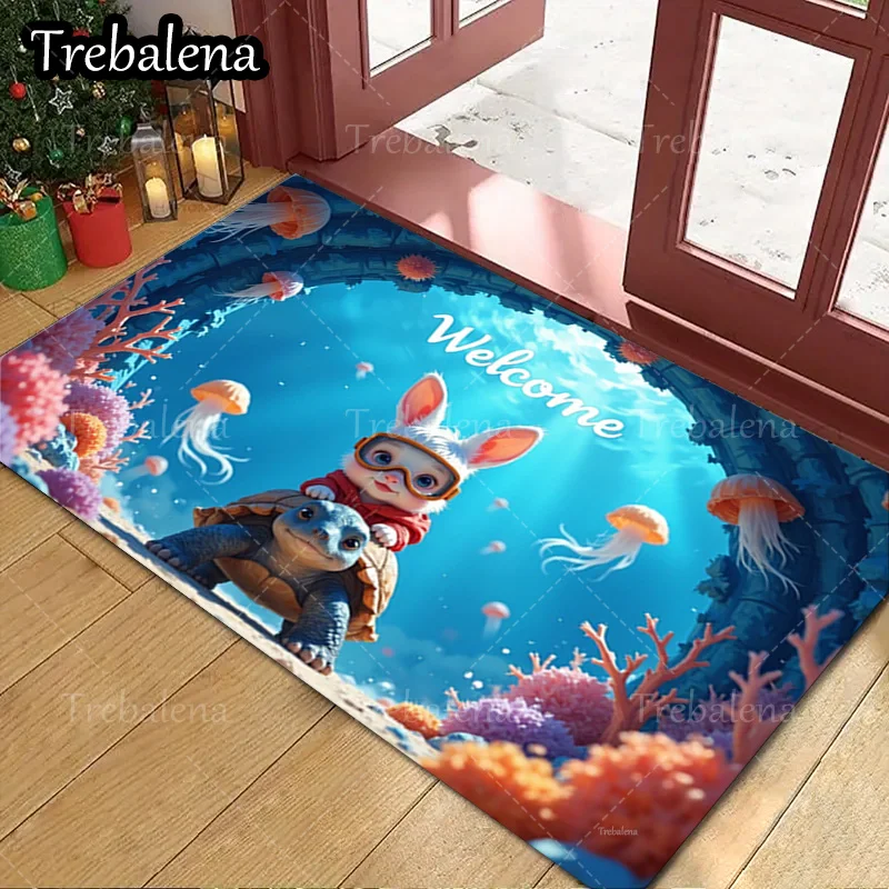 

1pc Welcome Door Mat Cute Underwater Friends Welcome Mat for Home Decor