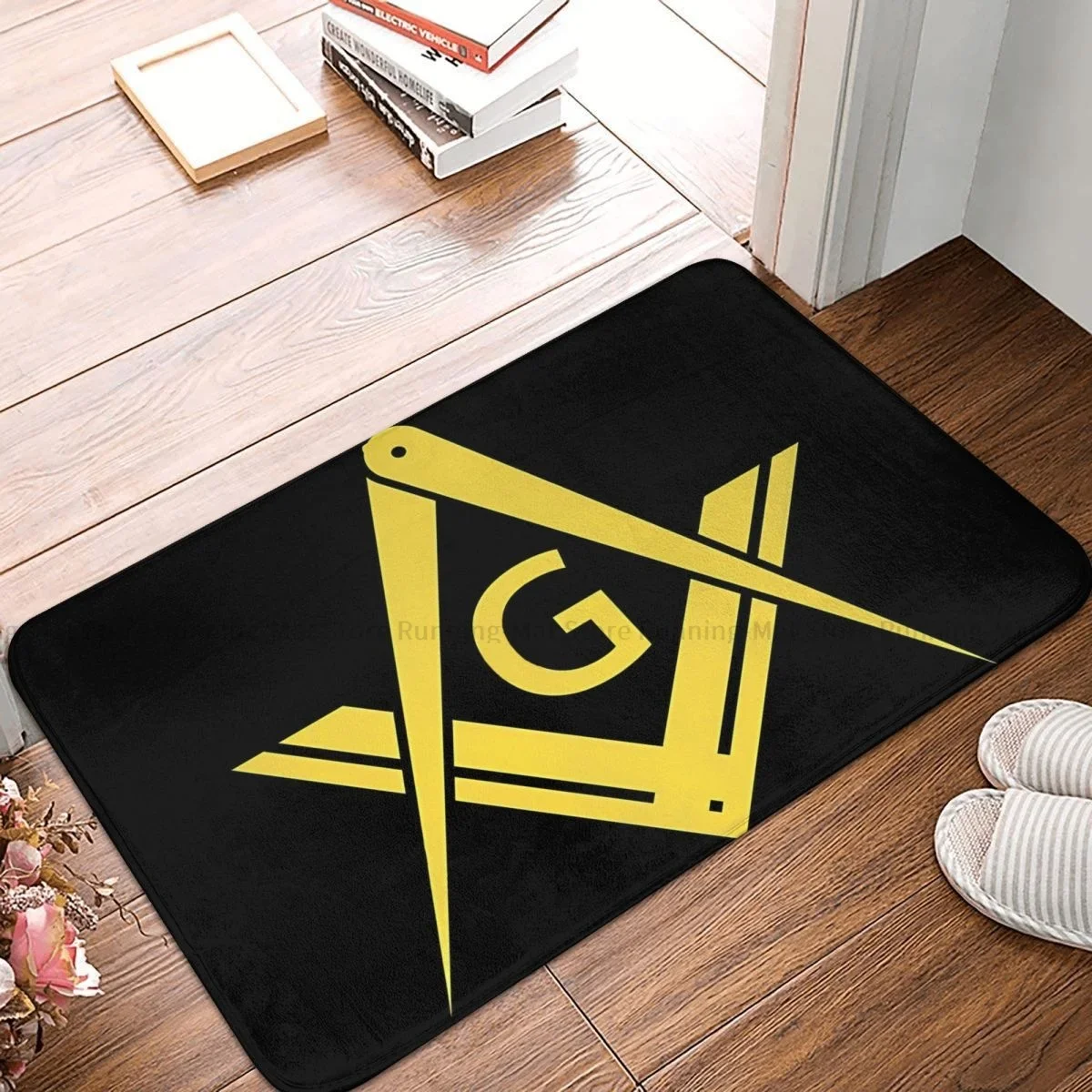 Freemason Non-slip Doormat Square Compass Gold Modern Masonic Bath Bedroom Mat Prayer Carpet Home Pattern Decor