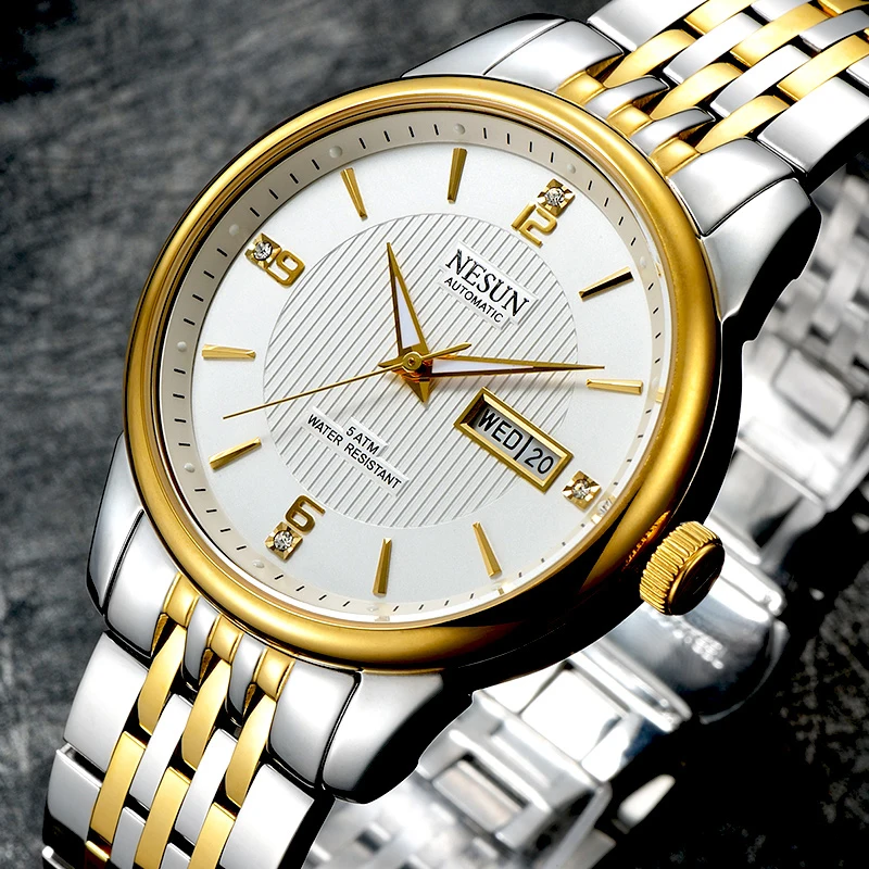 NESUN Switzerland Luxury Automatic Mechanical Men's Watch Waterproof Luminous Hands Dual Calendar Sapphire Crystal Clock N9162