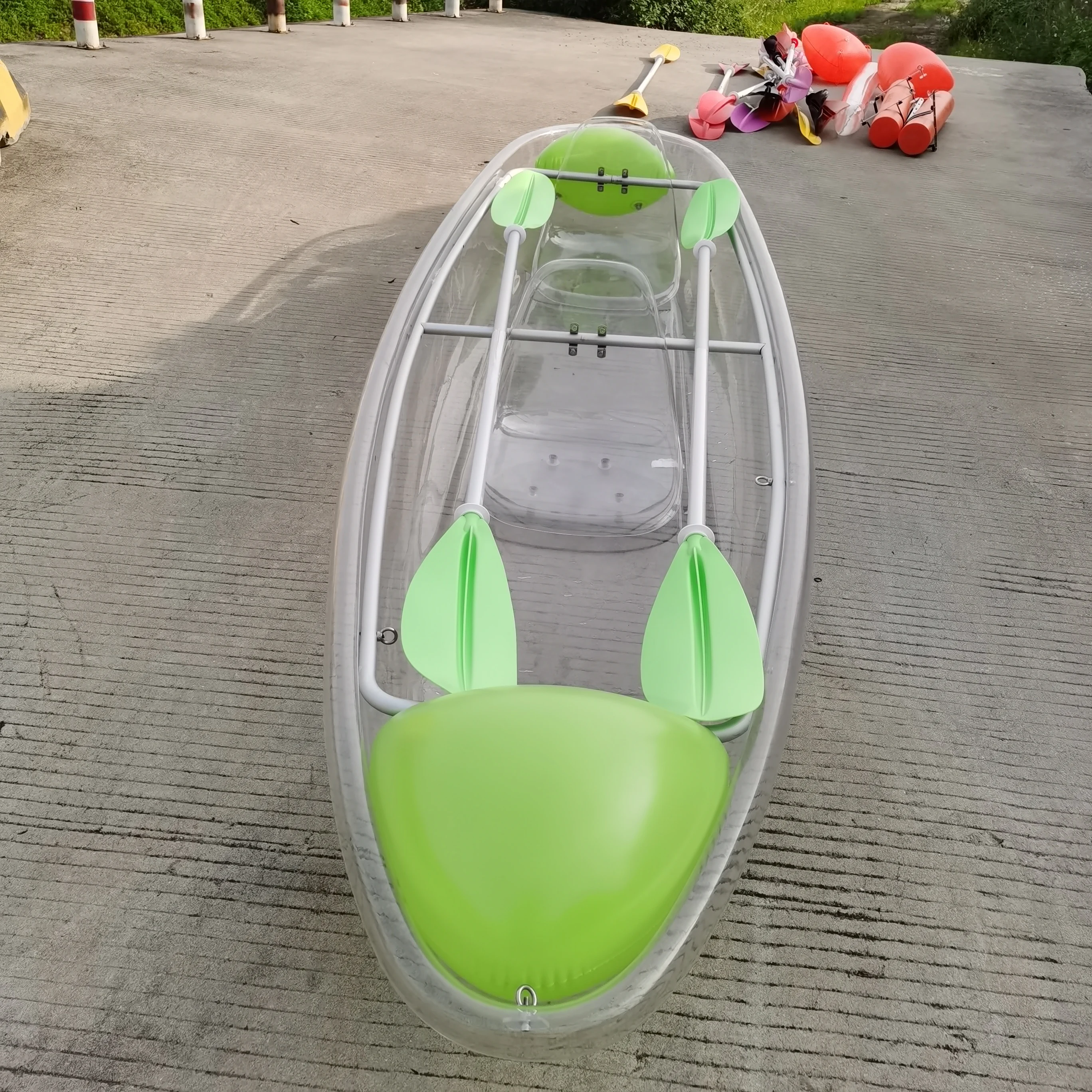 Transparent Polycarbonate Kayak 2 Seats Clear Bottom Boat Crystal Canoe with Paddle for River Sea