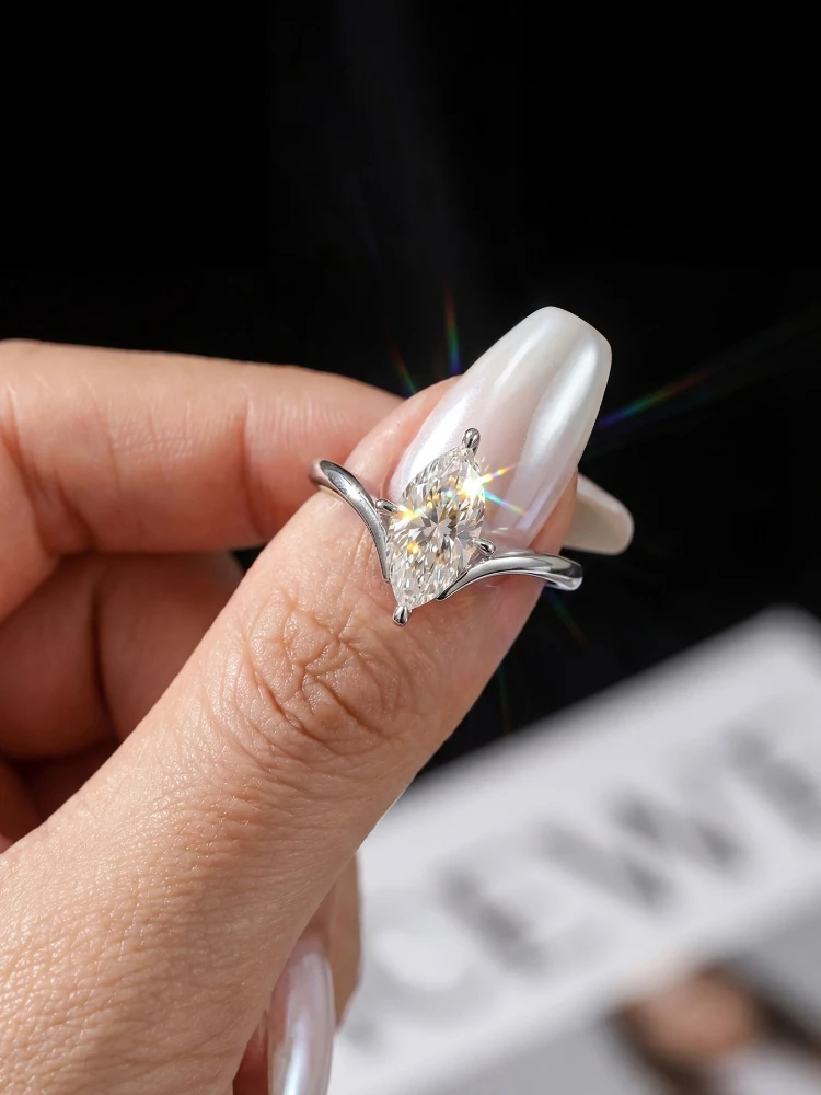 Shiny 1CT Classical Certified Marquise Moissanite Diamond Engagement Ring For Women Fashion High Quality Wedding Jewelry