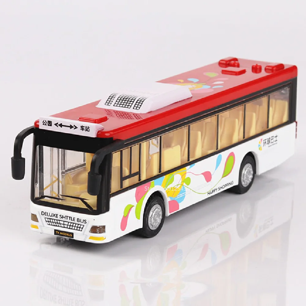 1/36 Single Bus Model Car Toy Metal Die-cast Sound Light Pull Back 3 Doors Opened Autobus Models Ornament Toys Gifts for Kids