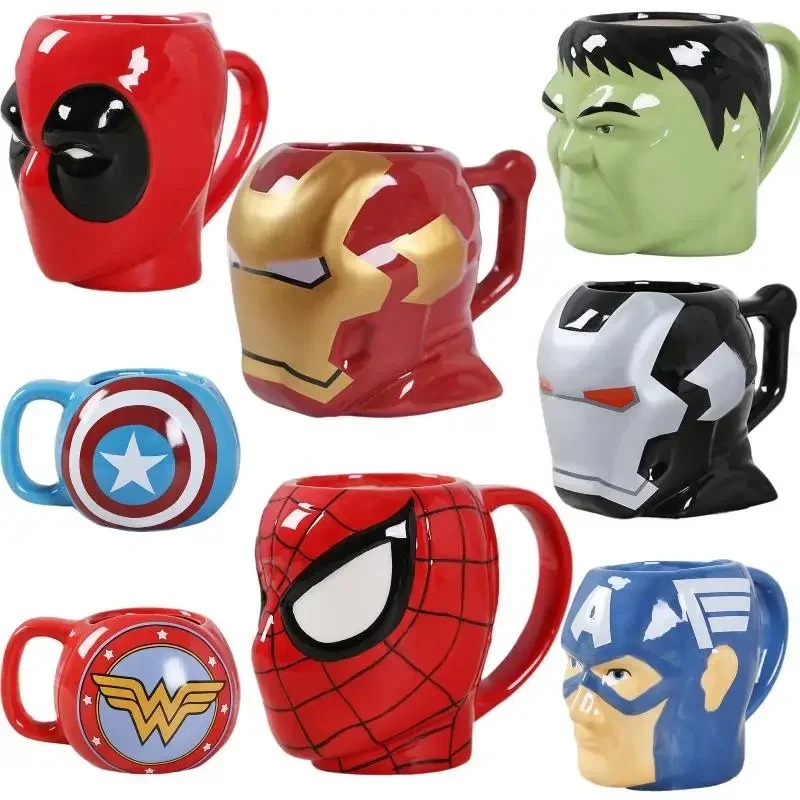 Tasse en céramique Marvel The Avengers Superhero Series pour garçons et filles, tasse à café créative Spider-Man Iron Man, grande capacité, cadeau