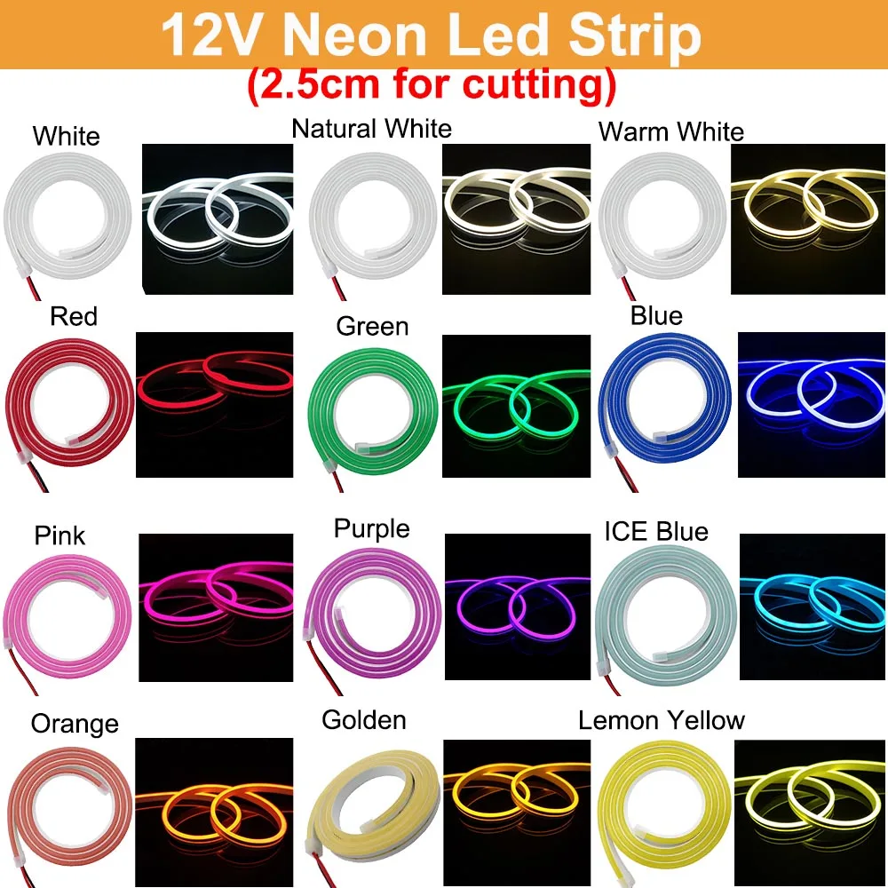 5V 12V Led Neon Strip DIY Sign Light SMD 2835 LEDs/m Flexible Silicon Rope Tube Waterproof 1cm 2.5cm Cut For Home Decoration