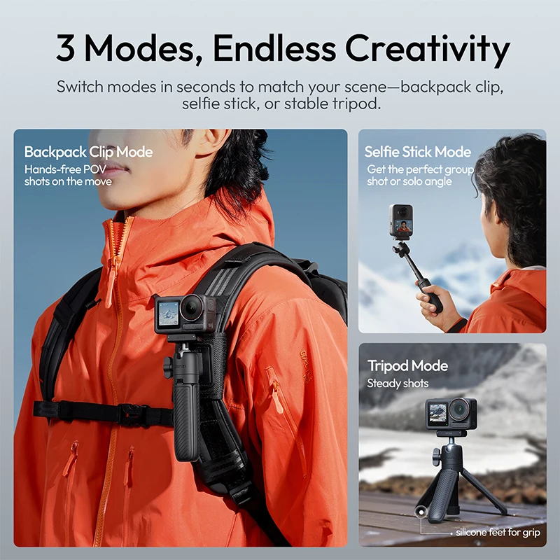 Statyw Ulanzi MT66 ClipMate z mocowaniem Action Camera, statyw/selfie stick z paskiem na rzep do podróży — zdjęcie produktu 4