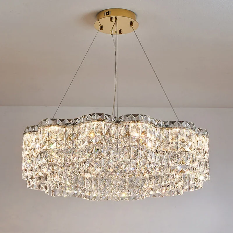 Modern Luxury Crystal Chandeliers Villa Living Dining Room Lighting Ceiling Pendant Led Lights Indoor Fixtures Home Decoration