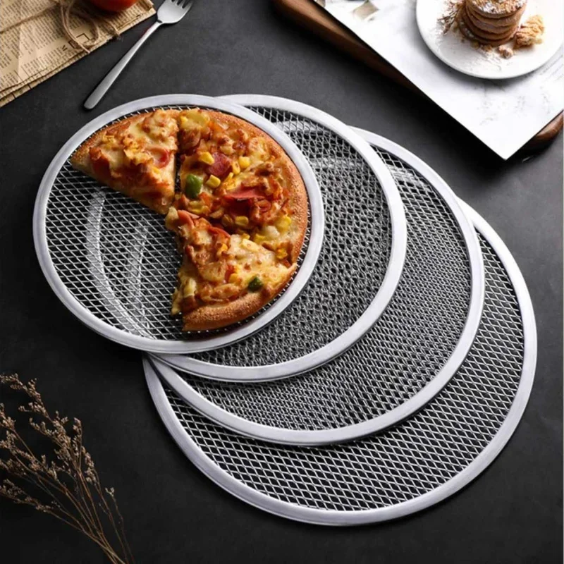 6-14 Inch Metal Net Non Stick Pizza Screen Pan Baking Tray New Seamless Aluminum Metal Net Bakeware Kitchen Tools Pizza