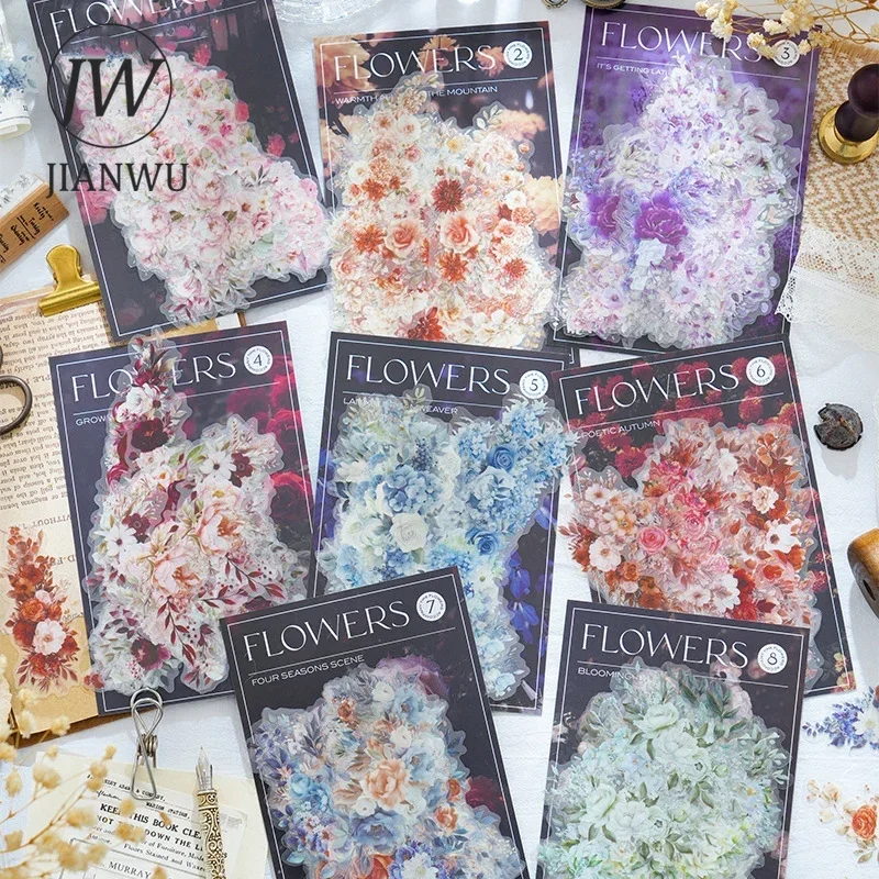 JIANWU Flower Accompany Series Vintage Floral Landscaping Material Collage PET Sticker Creative DIY Journal Stationery