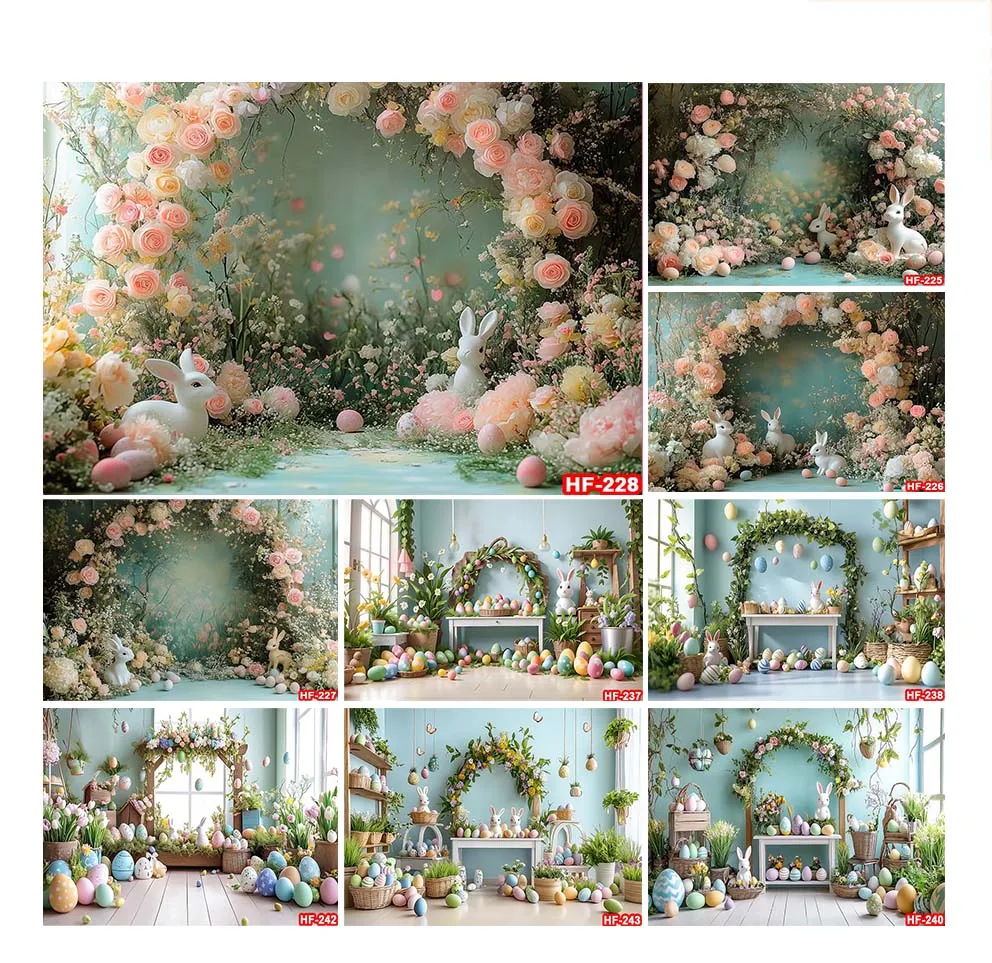 

Easter Eggs Arch Photography Backdrop Spring Green Grass Flowers Rabbit Kids Birthday Party Decor Baby Shower Backgrounds