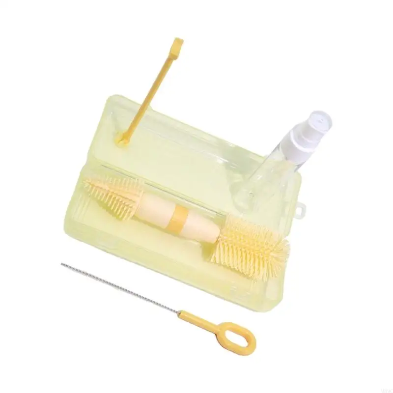

M89C Baby Bottle Brush Set 360 Rotating Head Compact Storage Case Efficient Cleaning