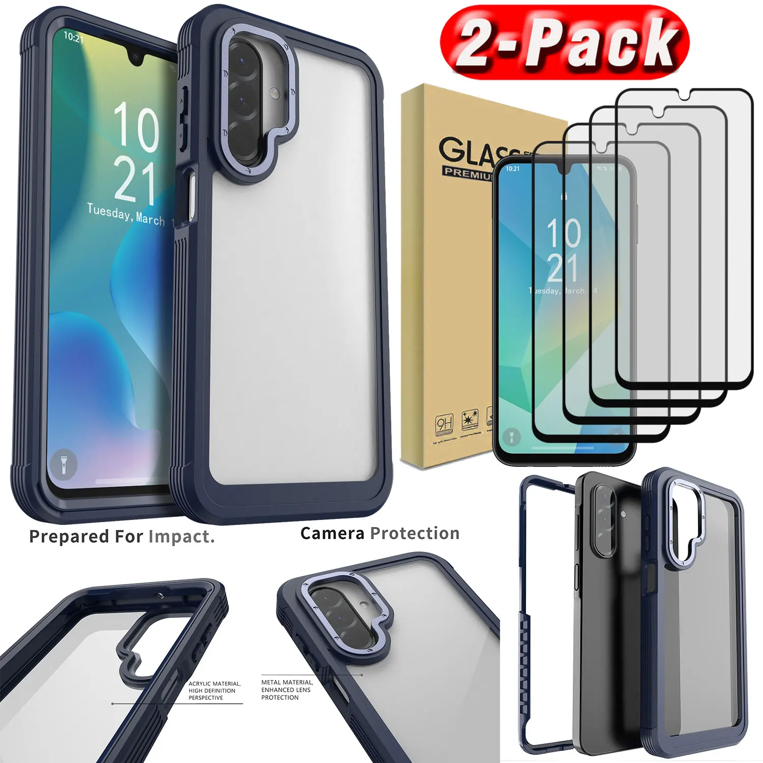 

Для Samsung Galaxy A26 двухслойный сверхпрочный чехол с гибридным бампером для телефона + 4 шт. прозрачные защитные пленки из закаленного стекла